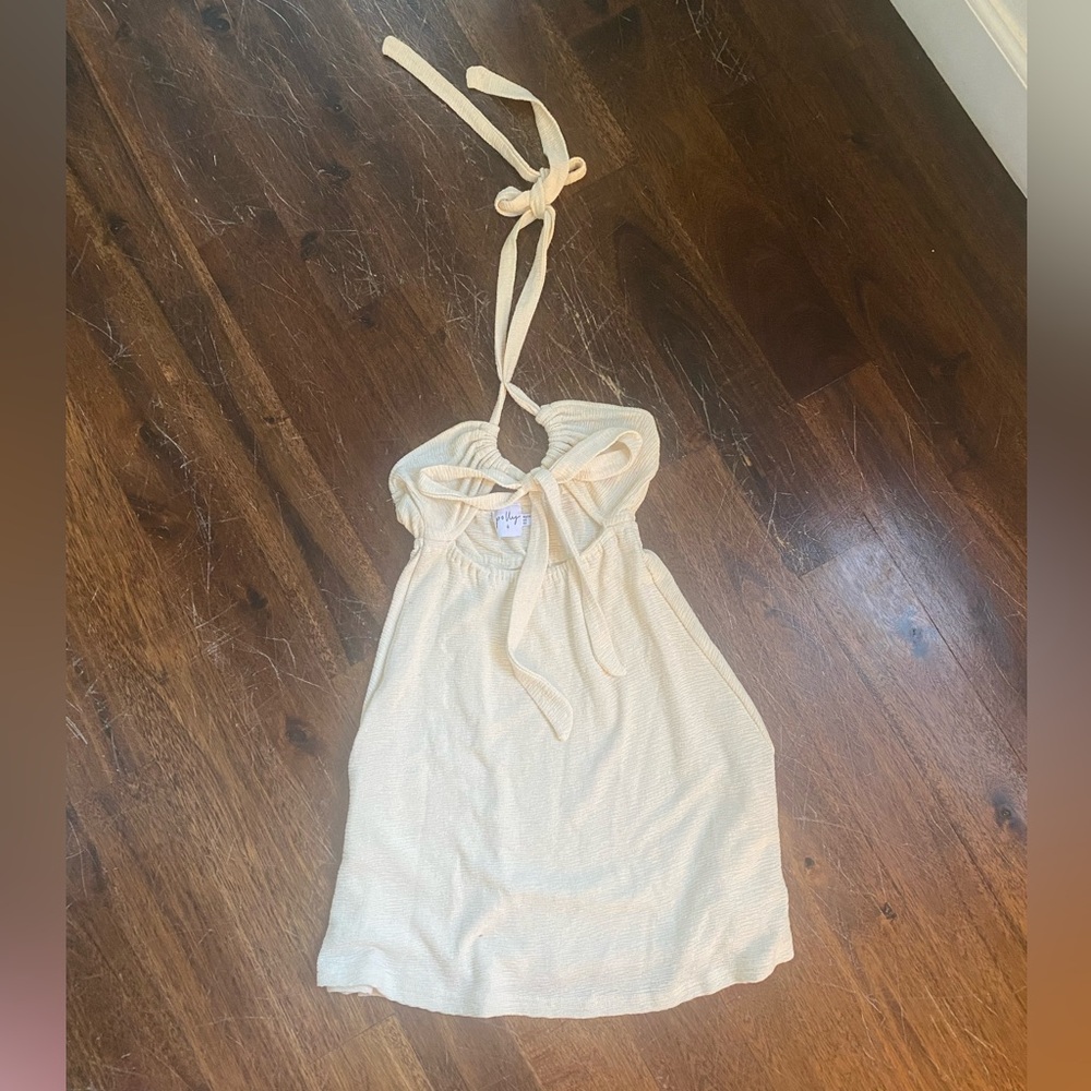 100% cotton halter mini dress cream white
